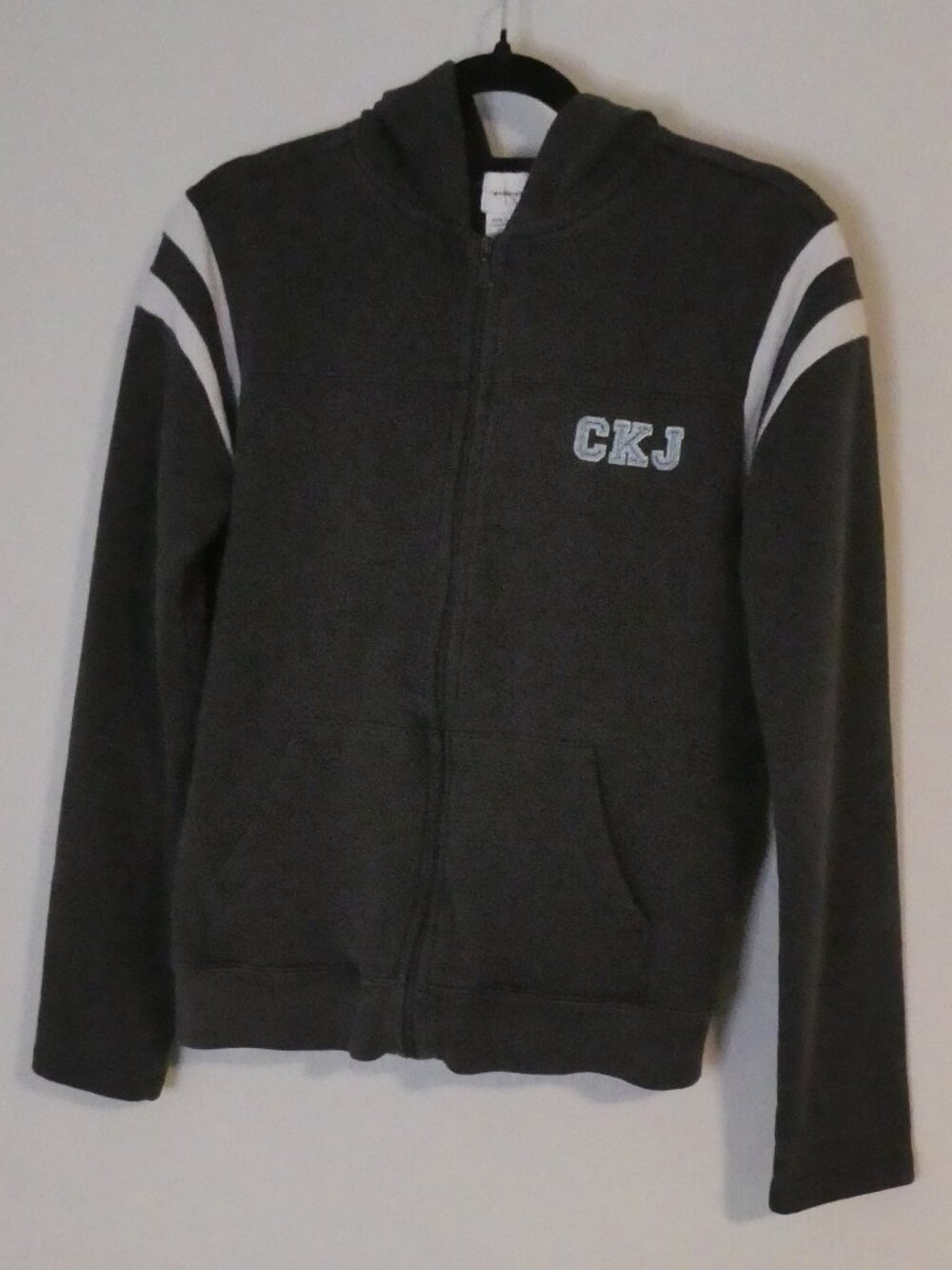 CALVIN KLEIN JEANS CKJ Black Full Zip Athletic Stripe Hoodie Sweatshirt - small